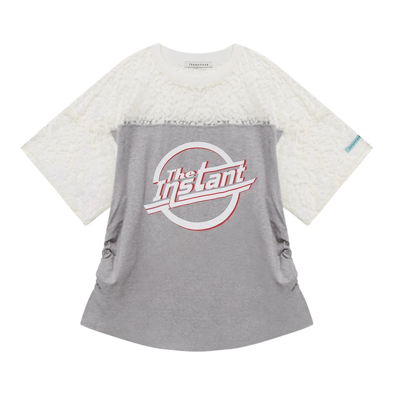 INSTANTFUNK（インスタントファンク）の「Lace mix shirred T-shirt（Tops）」