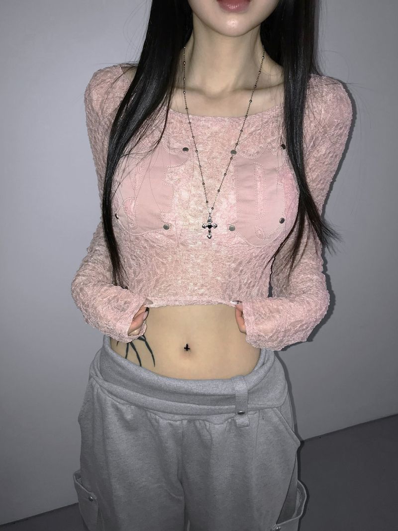 THEAIRTOWN（ザエアータウン）の「patch lace crop top (3 color)（Tops）」