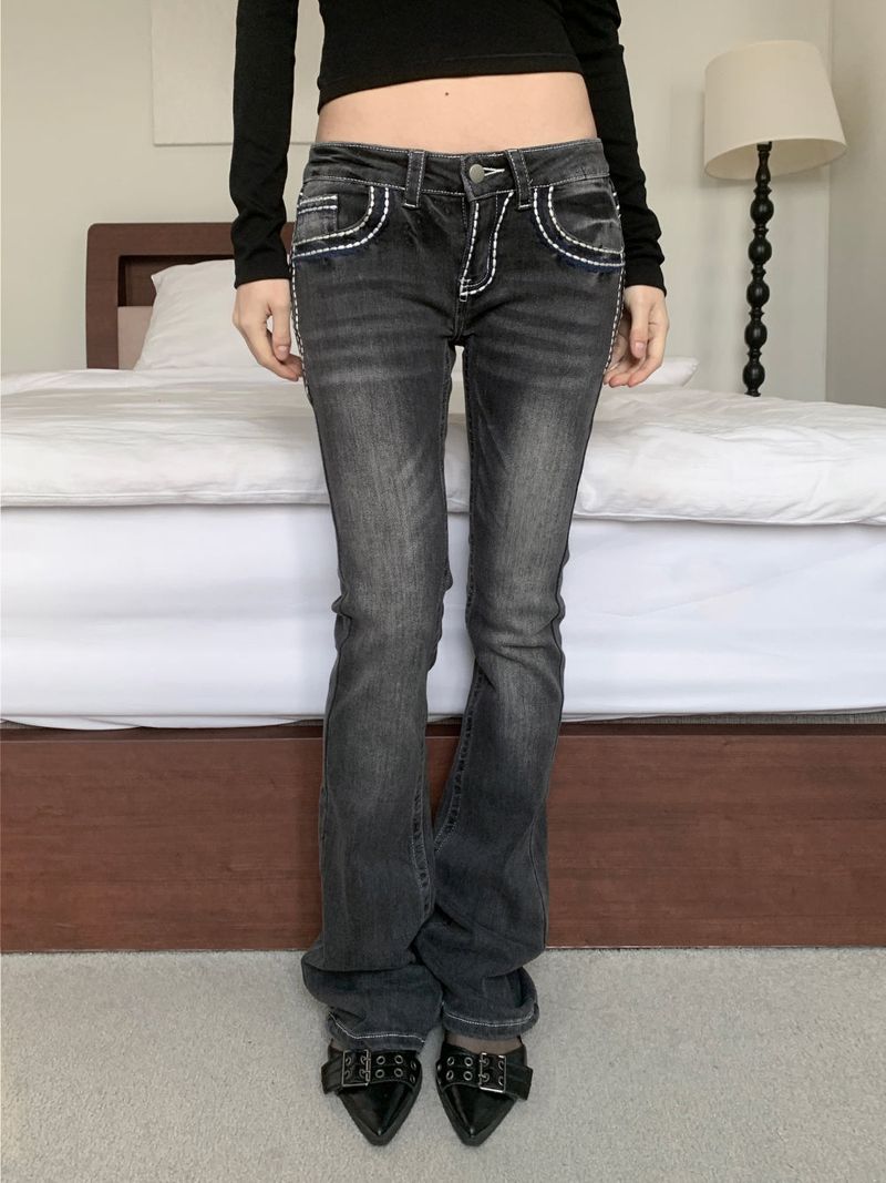 Back Pocket Contrast Stitch Gradient Low-Rise Bootcut Pants