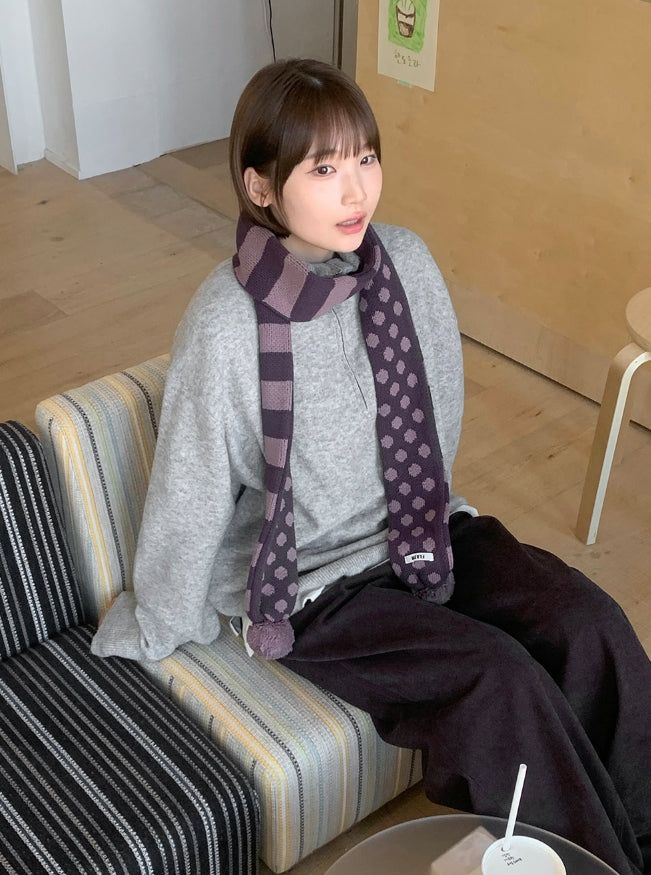 Molcon Pom Pom Dot Knit Muffler