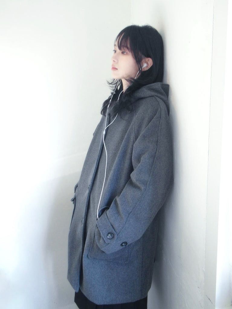 Half neck quilted wool half midi coat