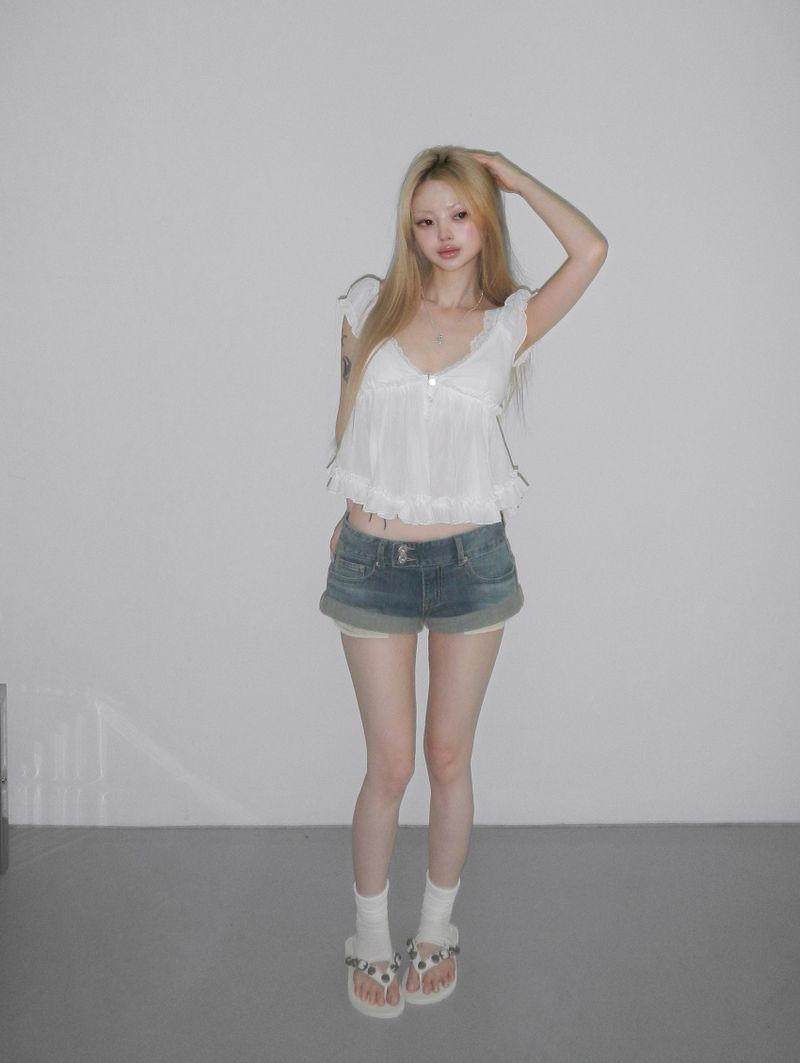 Indigo rollup denim shorts