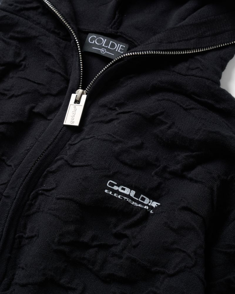WRINKLE KNIT BLACK HOODIE