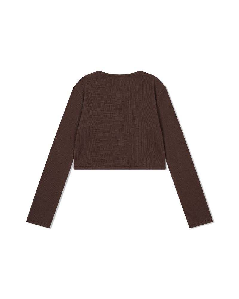 Waffle Crop Cardigan(BROWN)