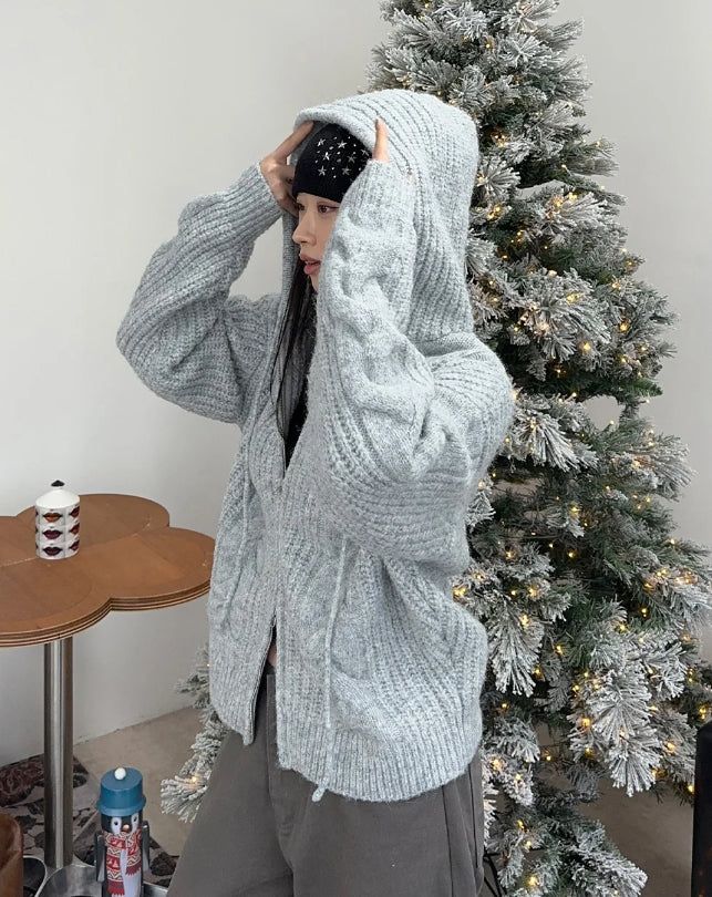 Ruin Heavy Wool Knit Hooded Zip-Up