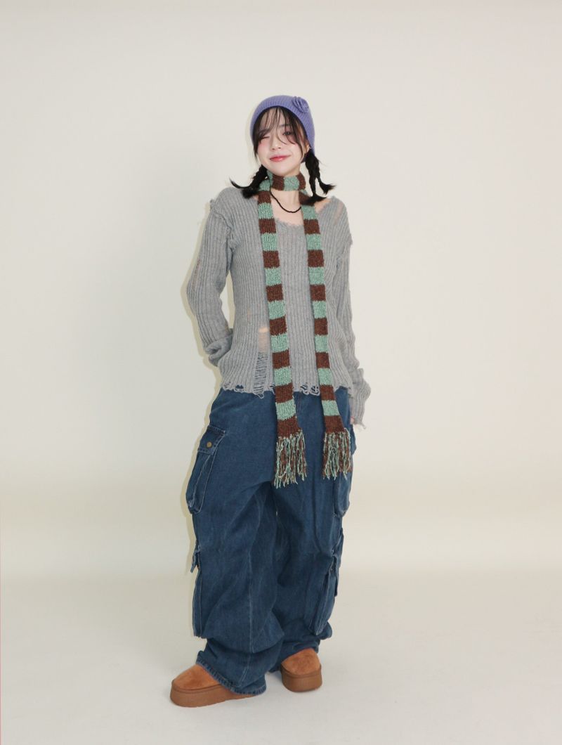 Zelda Double Pocket String Wide Denim Pants