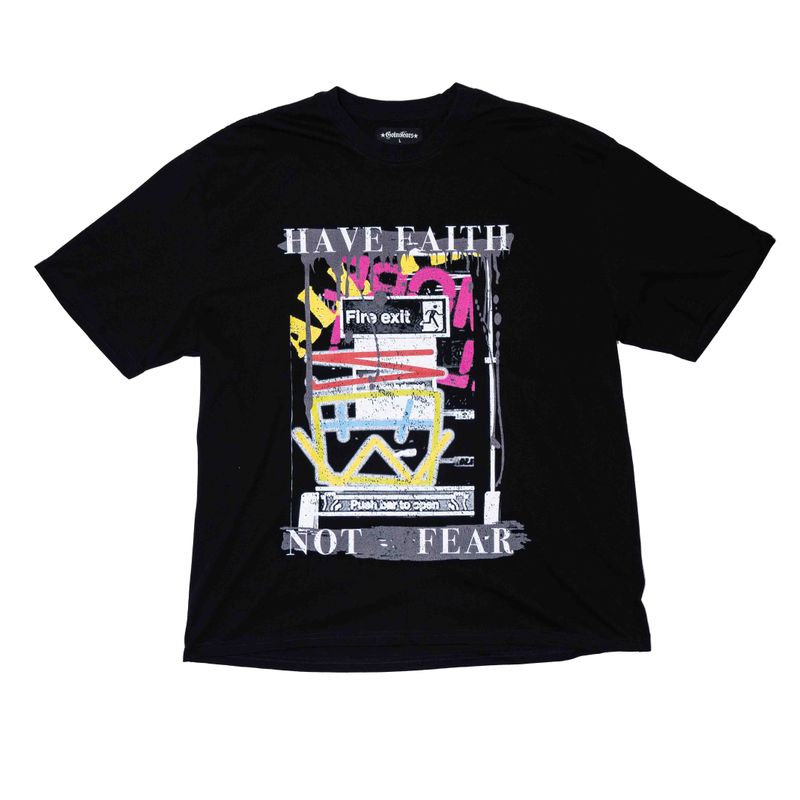 ★GOTNOFEARS★（ゴットノーフィアーズ）の「グラフィティ&ファイヤーイグジットオーバーサイズTシャツ（トップス）」