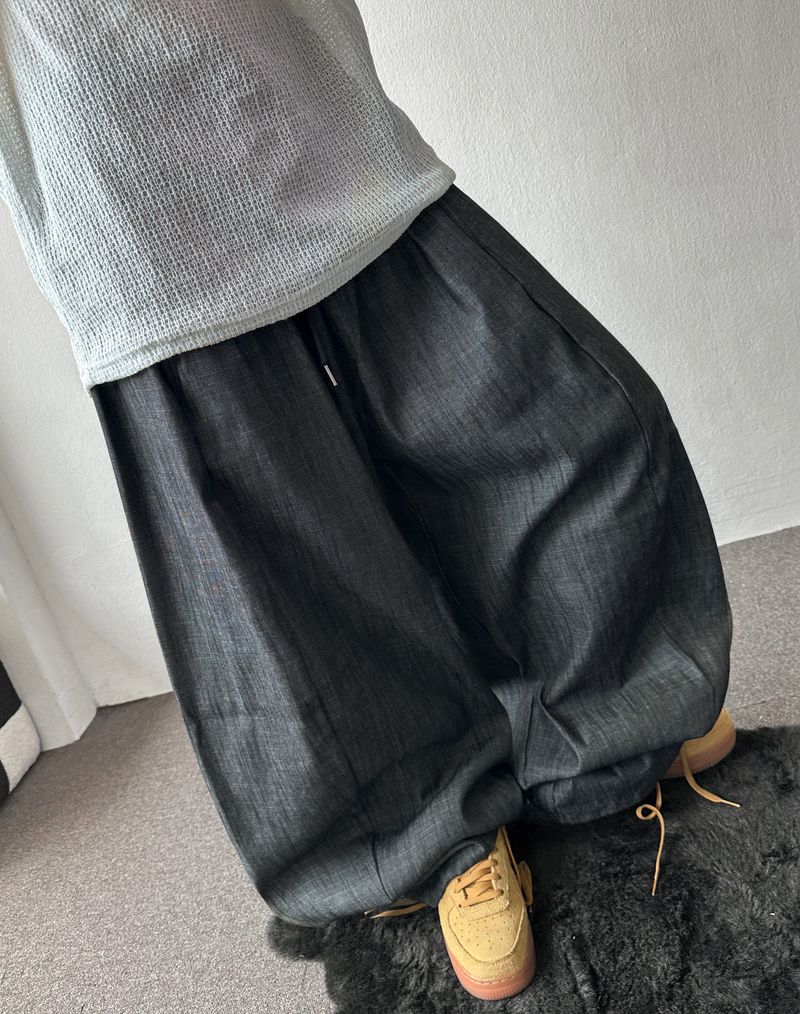 Lever Side Panel Elastic Waist Raw Denim Pants 2color