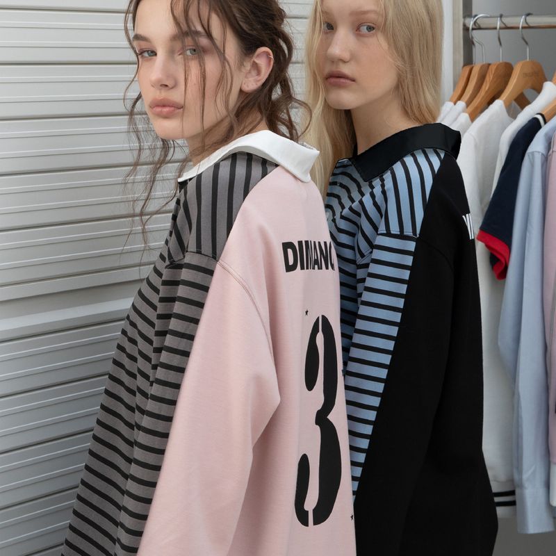DIMANCHE（ディマンシュ）の「SPORTY PIQUE SHIRTS (GREY/PINK)（Tops）」