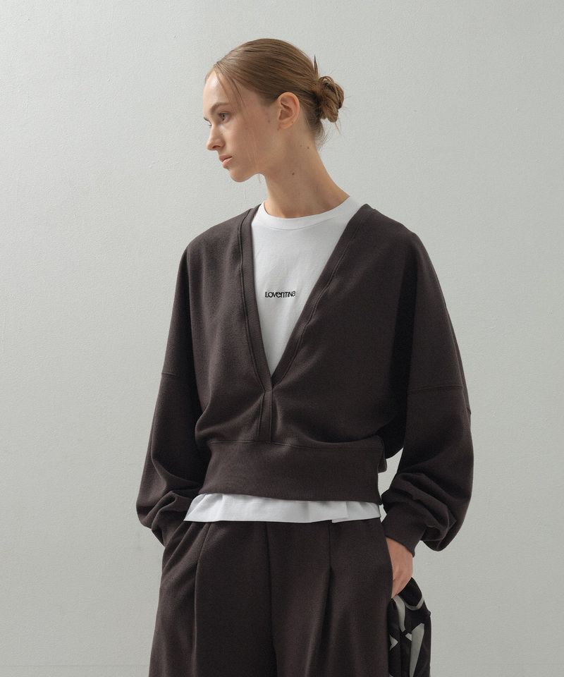 Loose V-Knitting Sweatshirt_Charcoal