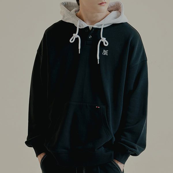 TWO TONE BUTTON HOODIE