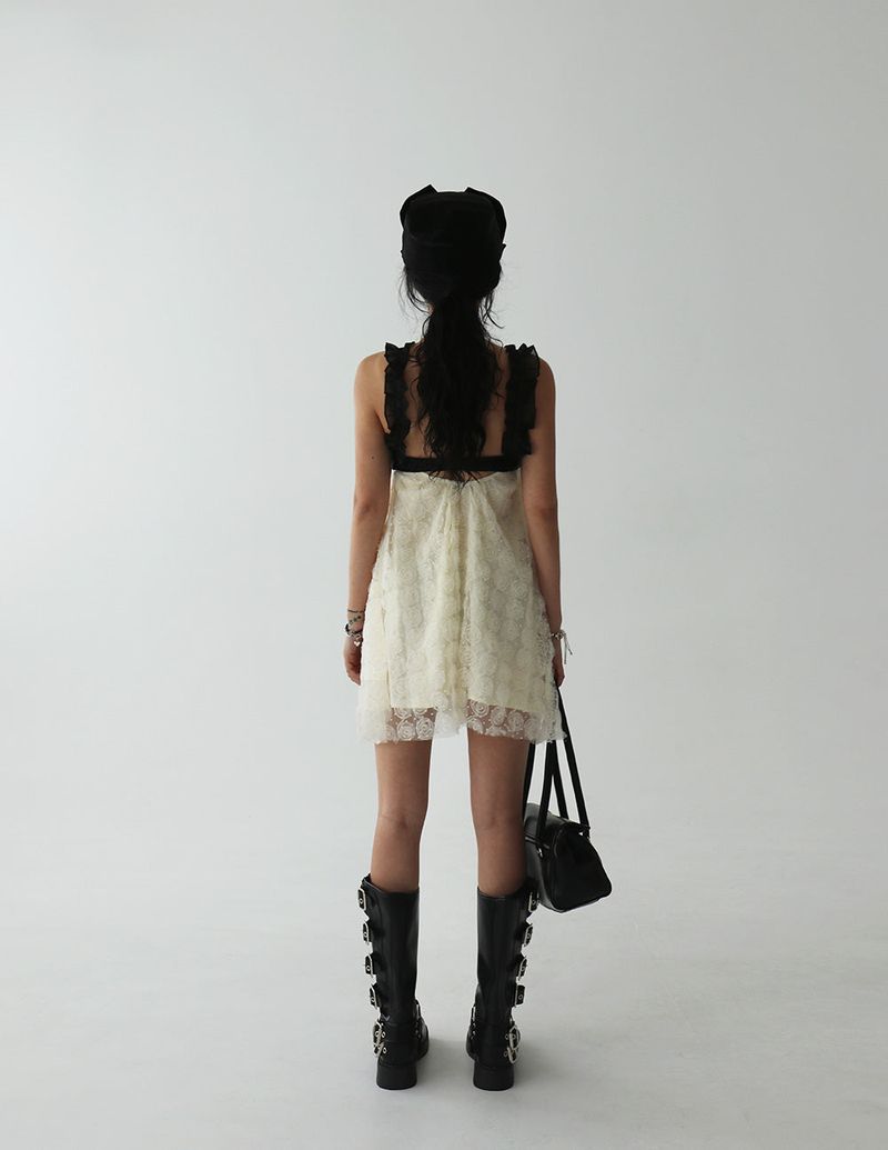 coloring flower embroidered mini dress