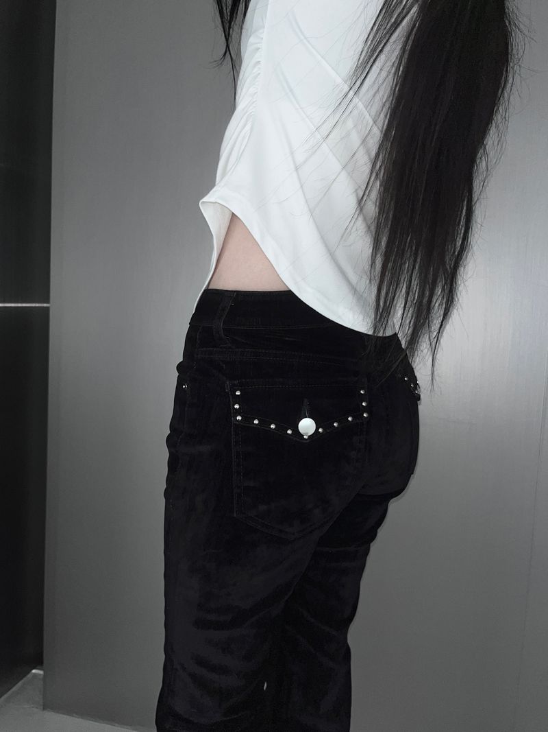 velvet stud bootcut pants