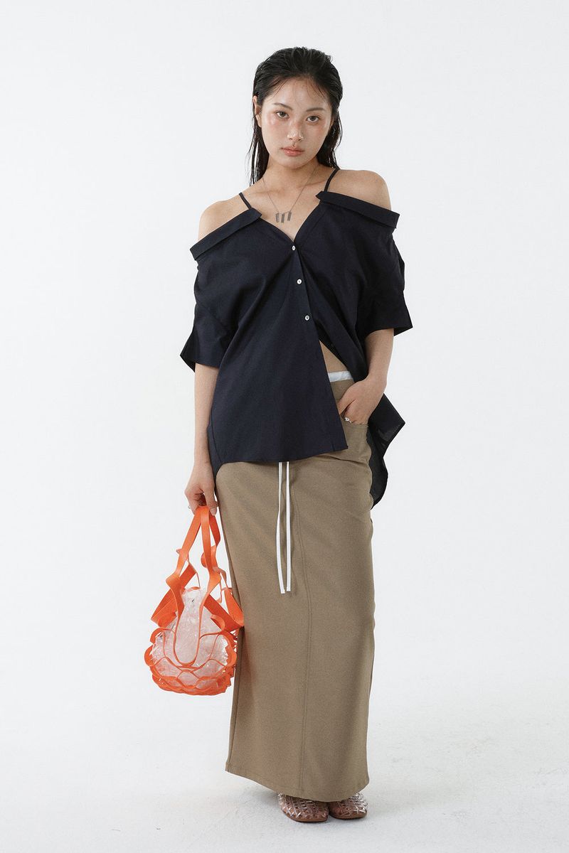 LOOSE OFF-SHOULDER SHIRT_NAVY