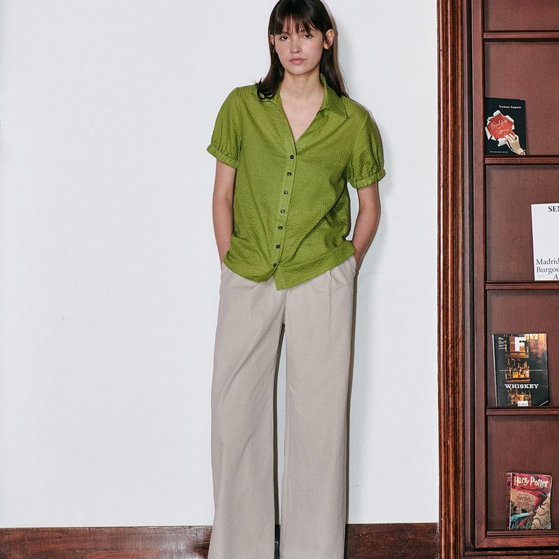 V neck Banding Blouse Green