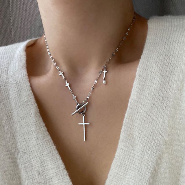 tiu Cross Toggle Bar Two Way Necklace