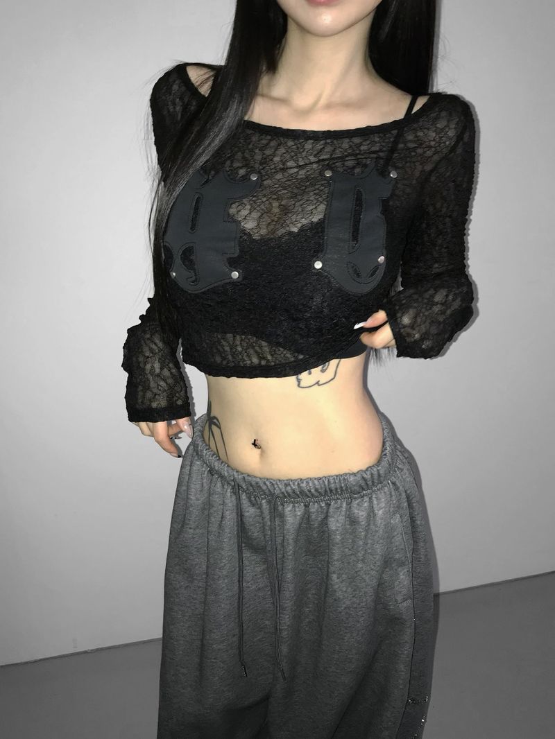 patch lace crop top (3 color)