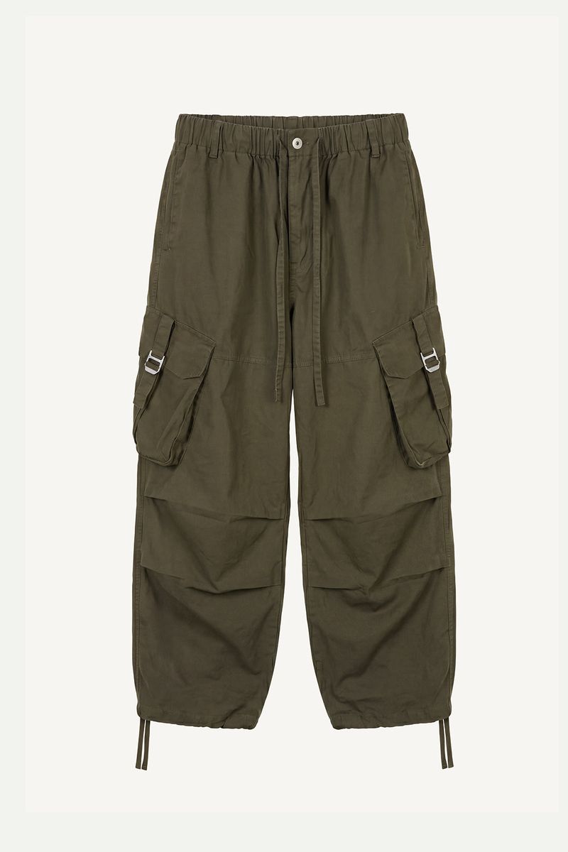 Buckle Washed Cargo Wide Pants