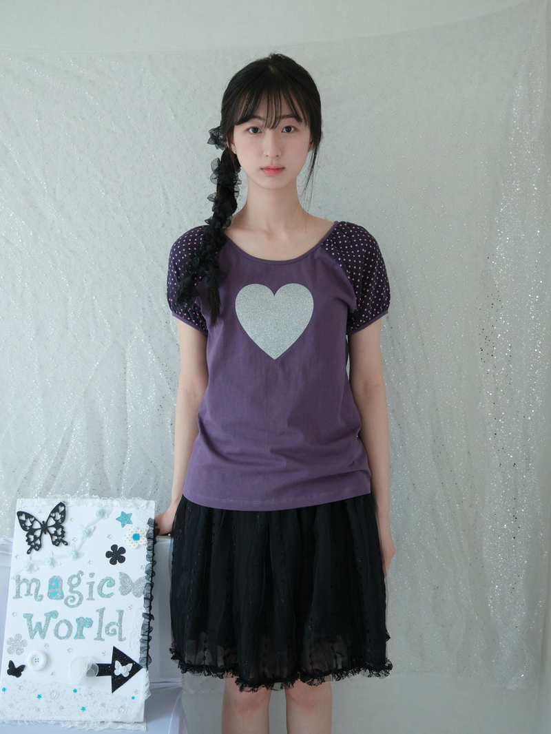 Heart glitter T-shirt - Purple