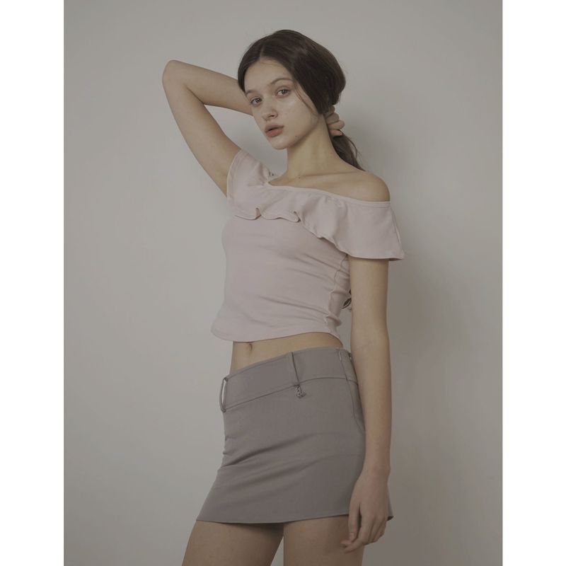 BELT MINI SKIRT-ASH BEIGE