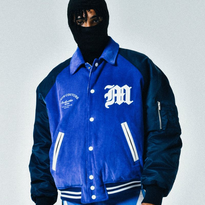 C.O.M.E（シーオーエムイー）の「[UNISEX] Reversible Logo-Appliqued Cotton-Corduroy Bomber Jacket (Blue)（Jackets/Outerwear）」