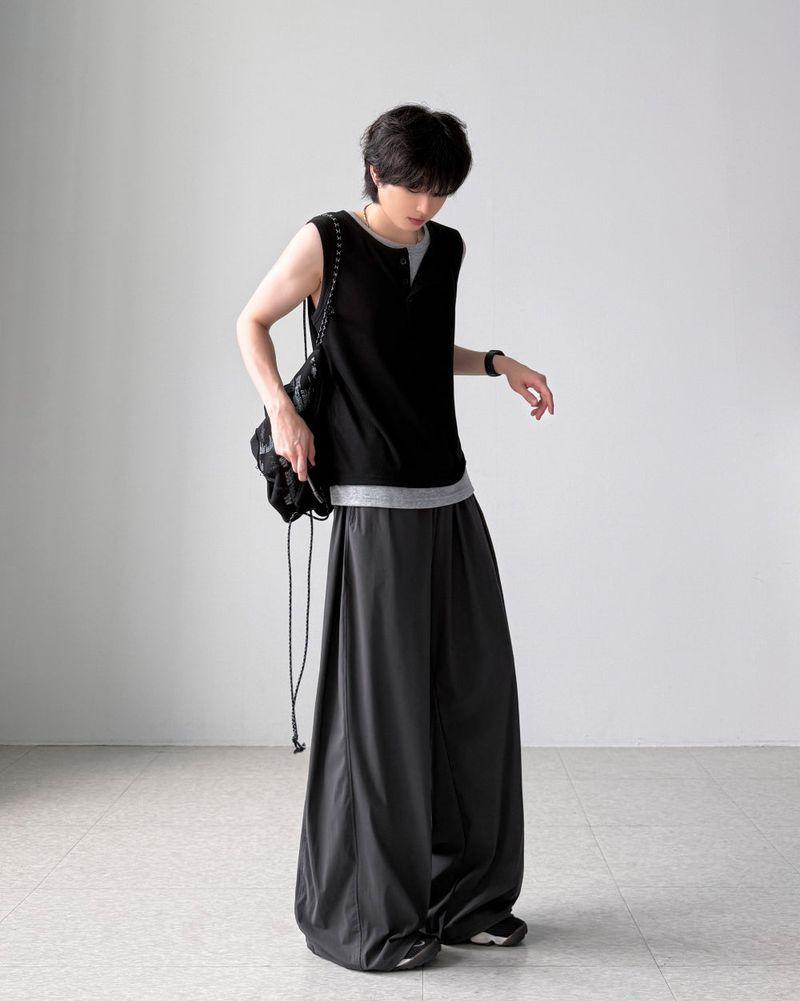 Aron Layered Henley Neck Sleeveless