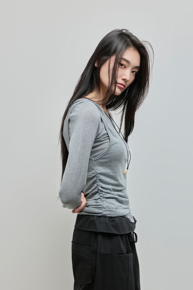 Shirring Layered Tee_Ivory