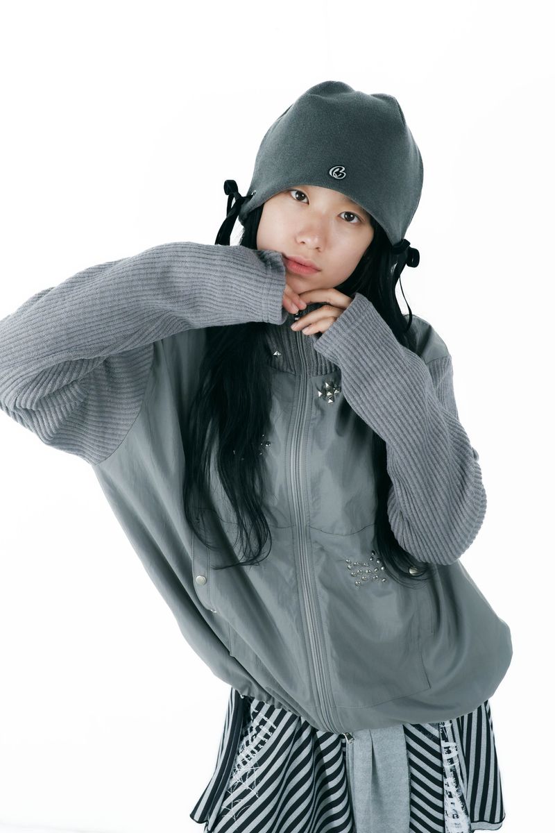 studs nylon knitzip hoodie(gray)