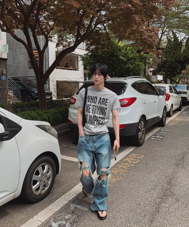 Road Damage Wide Denim Pants