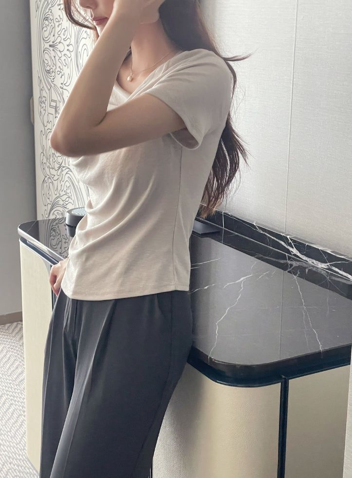 Kelly Unbalanced Drape Short Sleeve Tee-Blouse