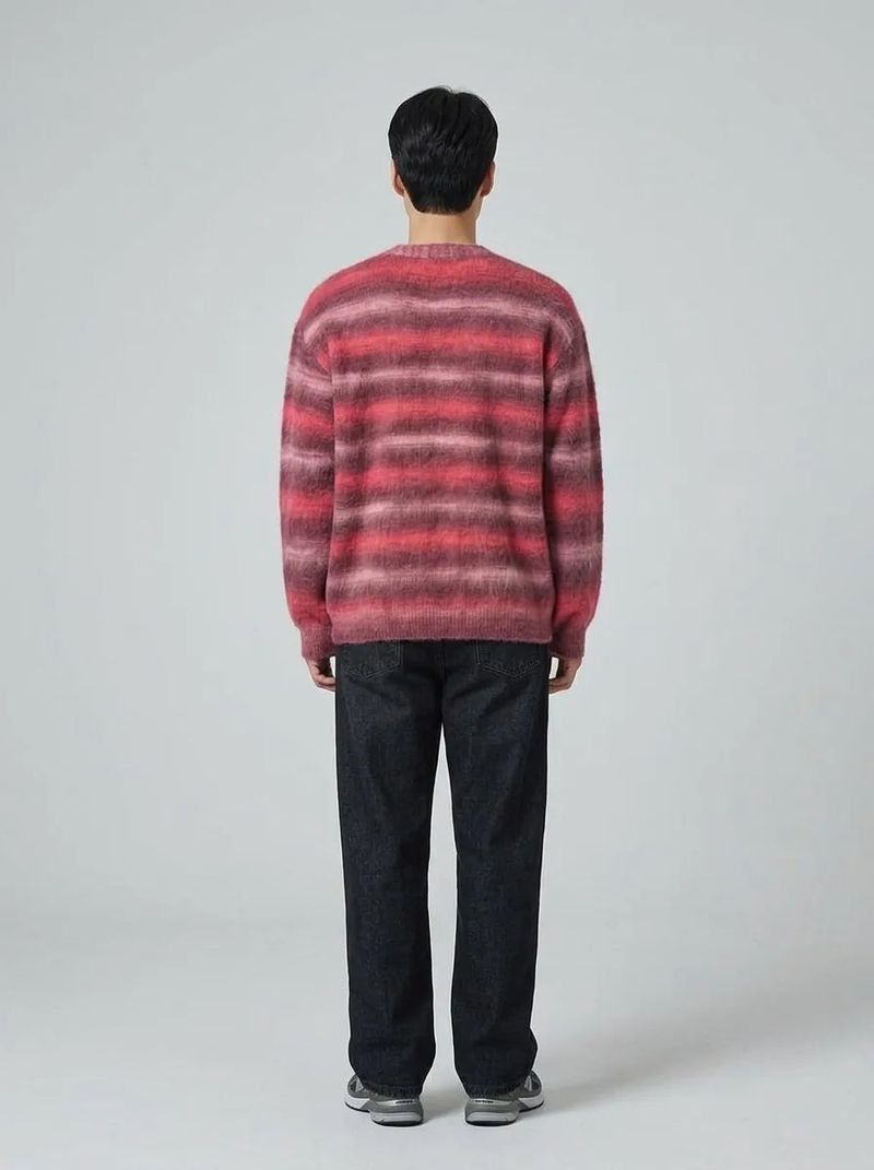 Red Gradation Stripe Cardigan