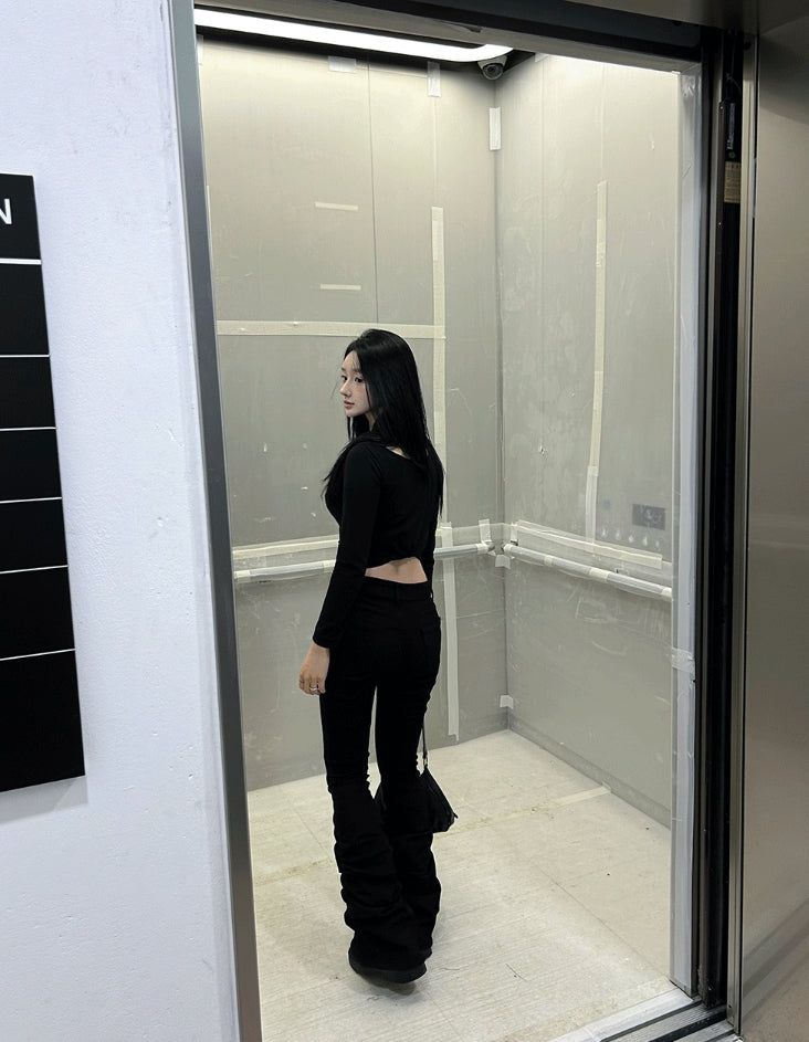 Long leg shirring silhouette pants