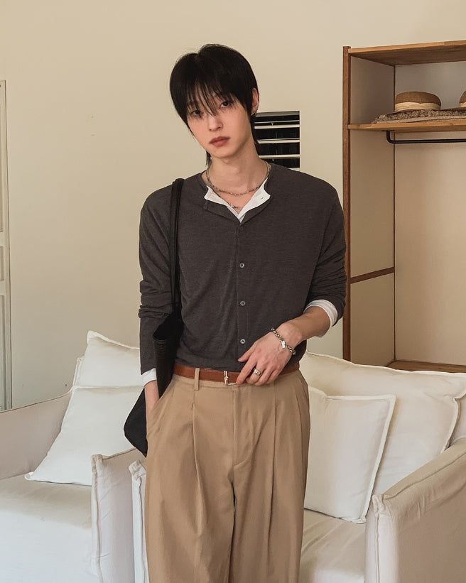 1+1 Daily Ribbed Round Cardigan