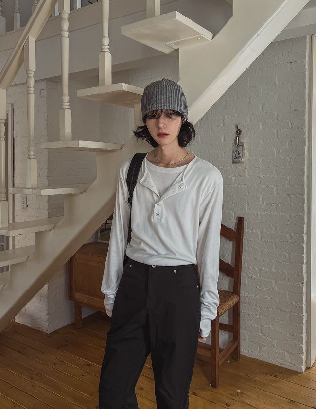 ルージュ レイヤード ヘンリーネック ロングスリーブ Tシャツ
