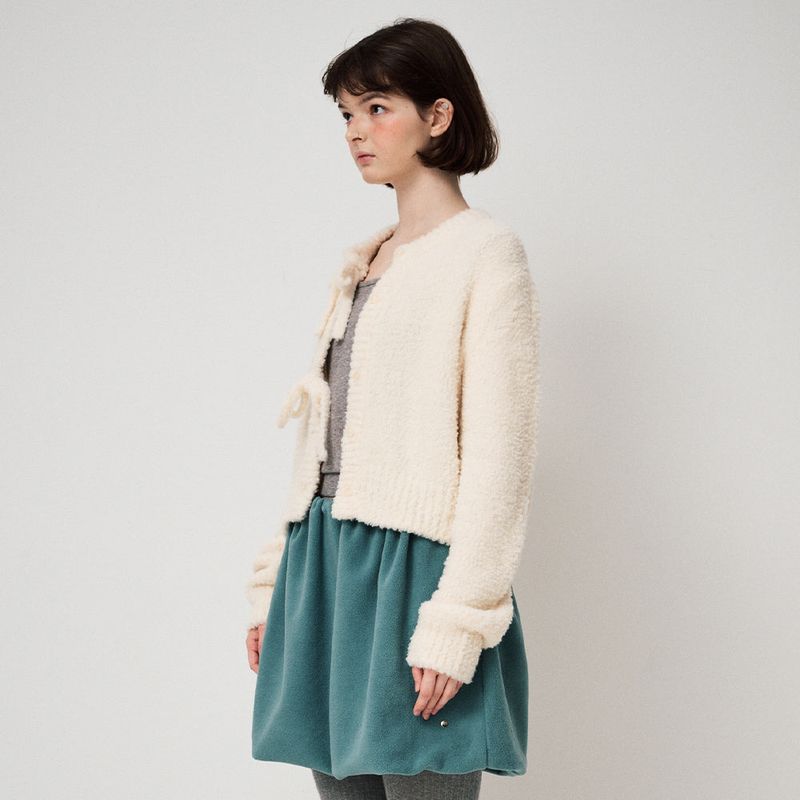 FLUFFY KNIT CARDIGAN, CREAM