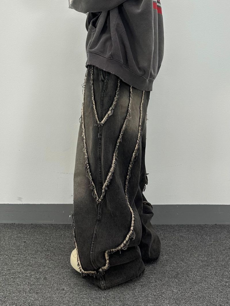 flow cut-off denim pants