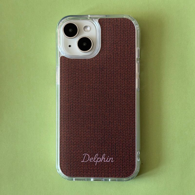 DELPHIN(デルフィン)の「EMBROIDERY KNIT HARD JELL CASE _ BROWN(Smartphone Accessories)」