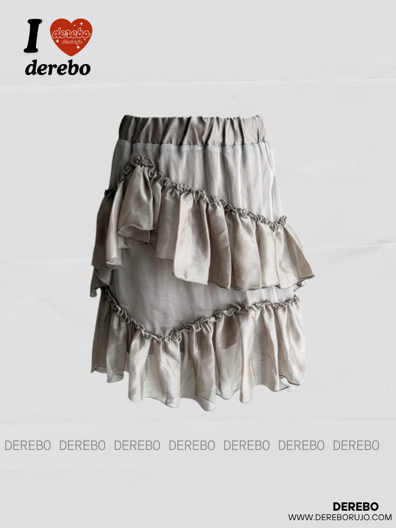 satin chiffon frill midi skirt