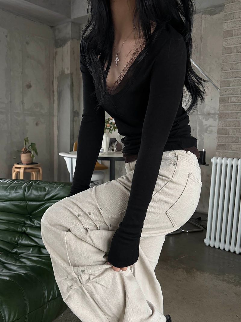 Cotton wide rivet pants(3color)