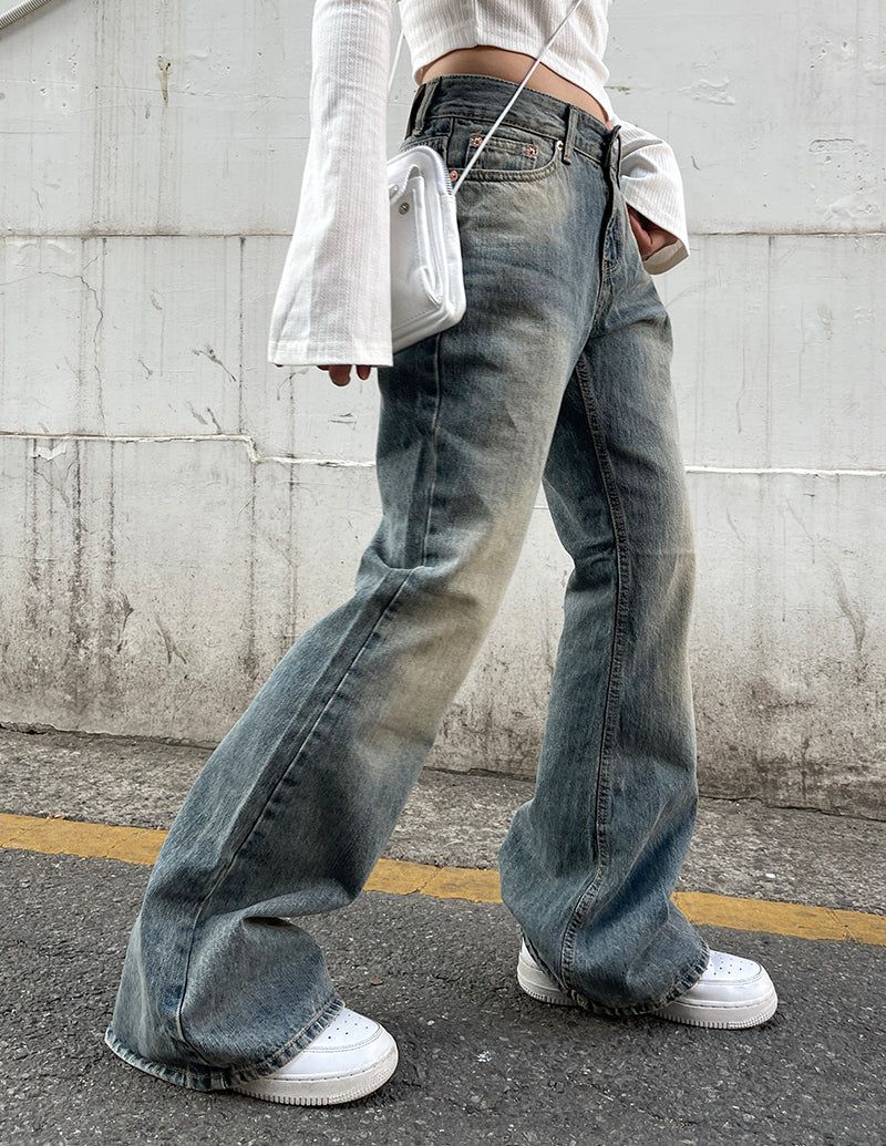 Washing Vintage Denim Bootcut Pants