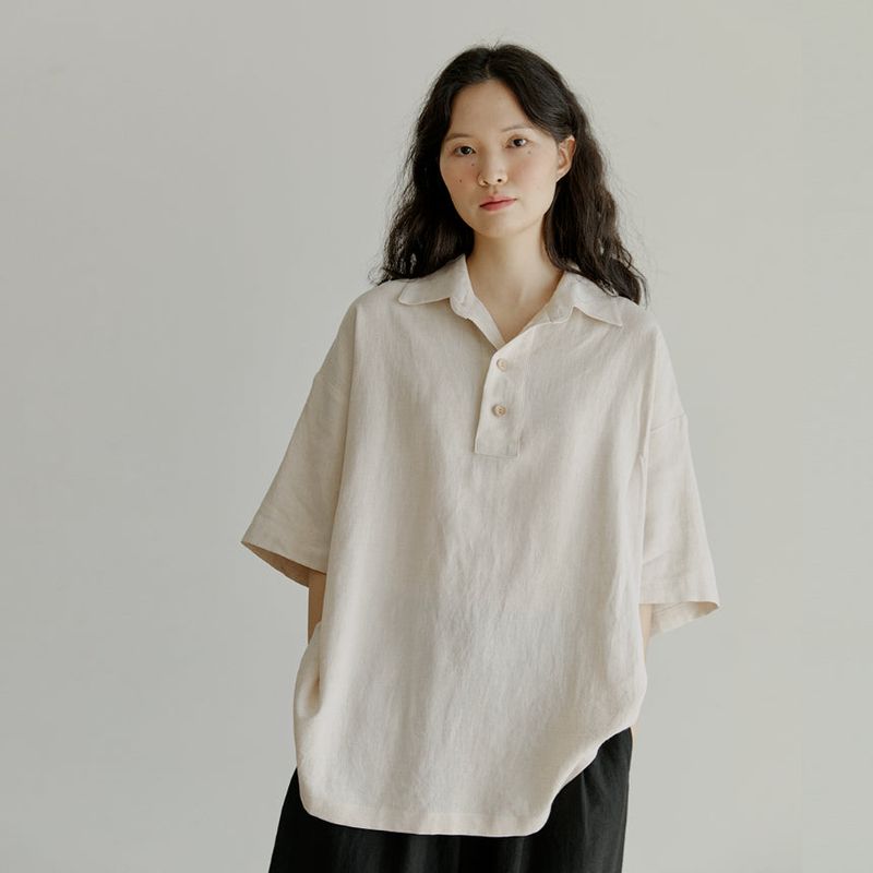 unisex half henlyneck shirts beige