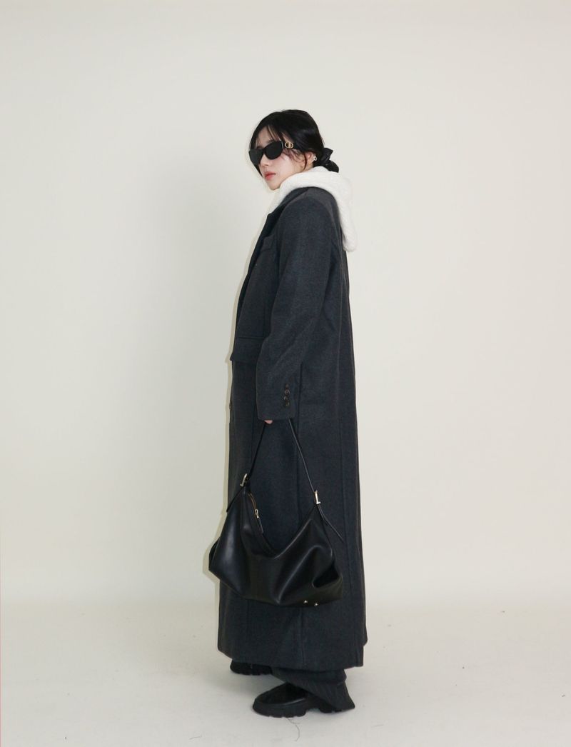 Stutch Solid Wool Long Coat (Lining Fleece-lined)