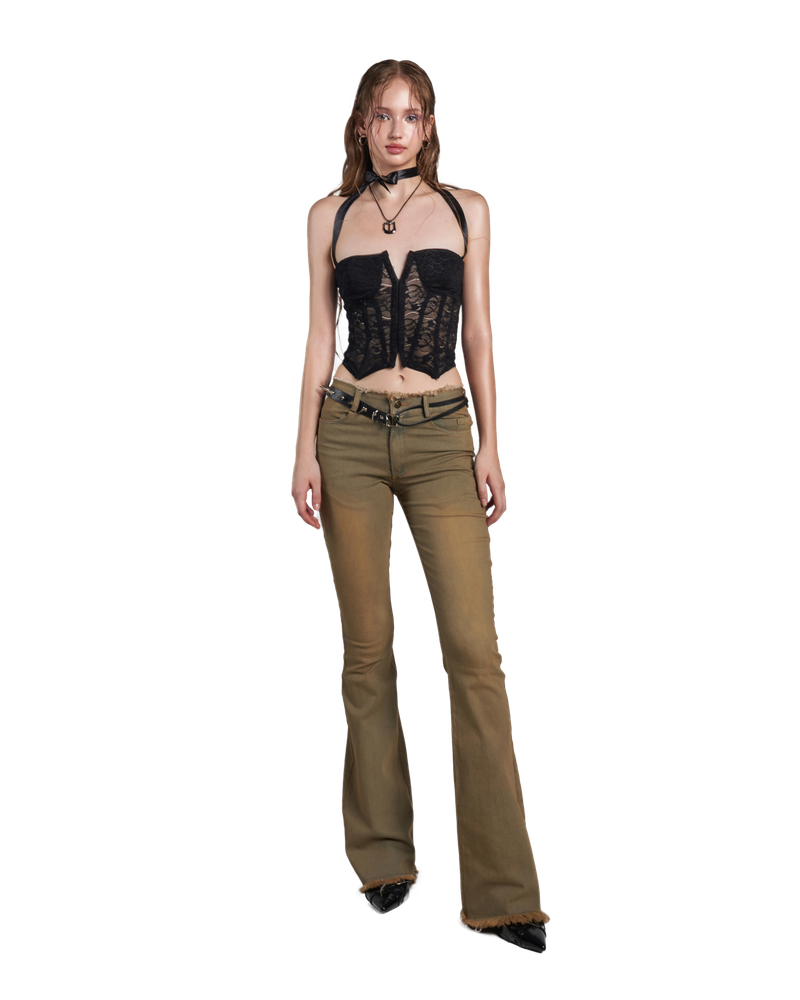 IUNU Lace Ribbon Strap Corset Top
