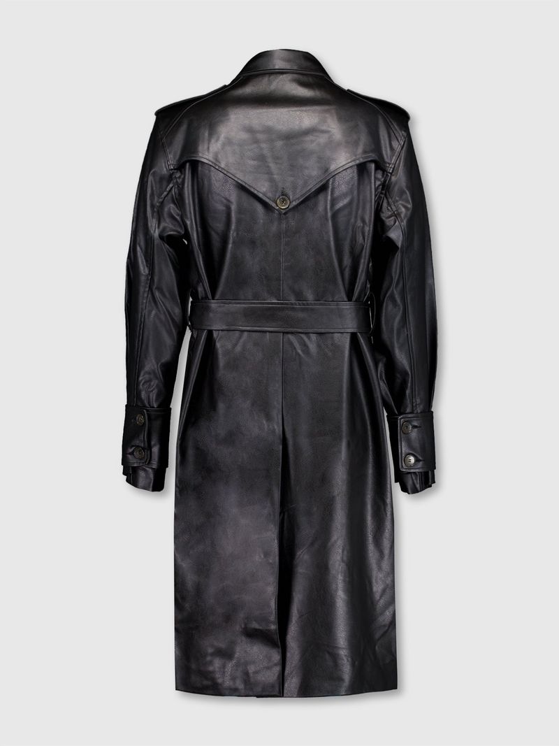 Curved Leather Trench coat (Black)