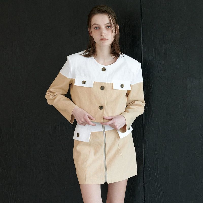  COLLOR MIXED JACKET, BEGIE