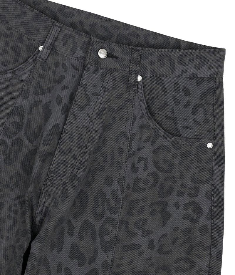 Curved Leopard Pants - Charcoal