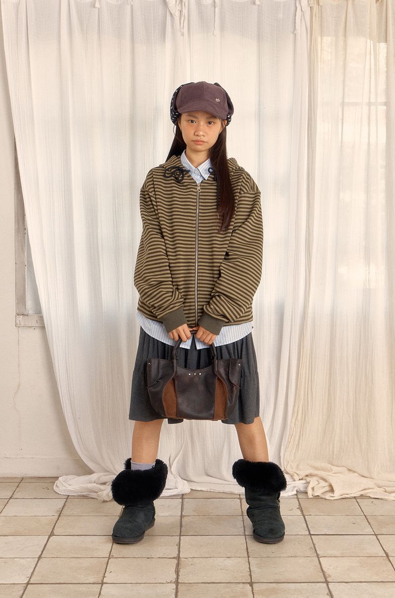STRIPE HOODED ZIP-UP (GREEN)