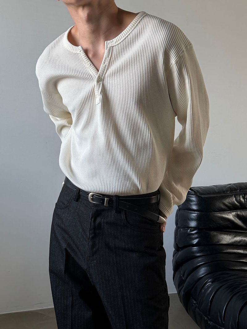 LAURANT（ロラン）の「Waffle henry neck loose long sleeves(4color)（Tops）」