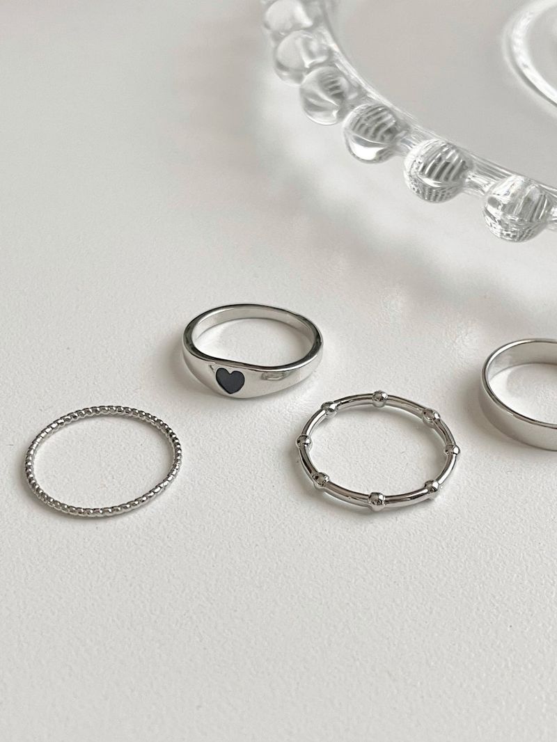 Blingmoon（ブリングムーン）の「[4 set] bold prime heart layered ring set / 2 colors / volume line（Accessories）」