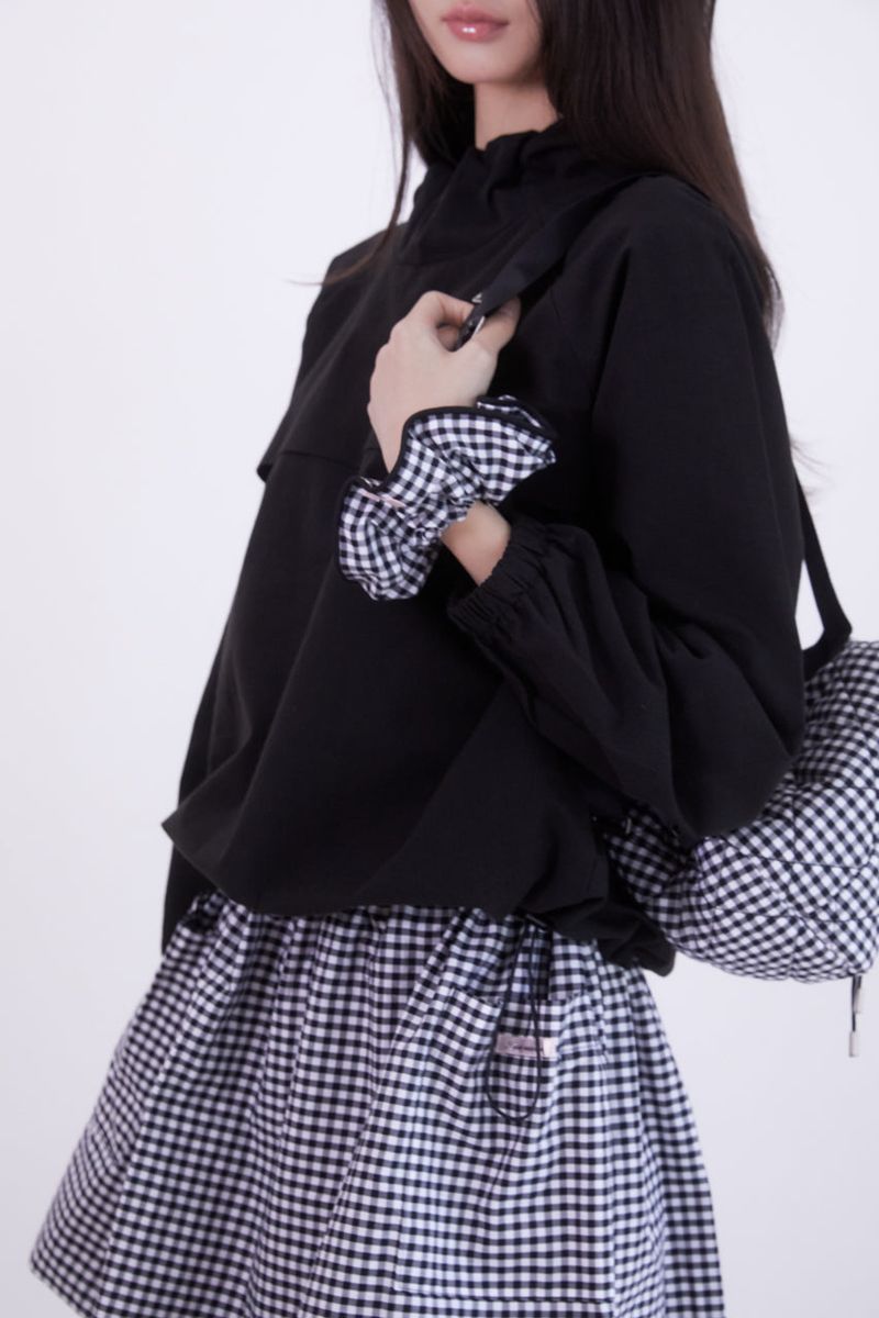 Gingham check string mini backpack (BLACK)